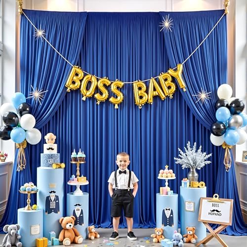 20ft×12ft Wrinkle Free Royal Blue Backdrop Curtain for Wedding Parties, 4 Panels 5×12ft Long Silky Polyester Fabric Backdrop Drapes Photo Back Drop Cloth for Boss Baby Photography Background Cloth - Image 5