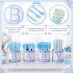 Domensi 204 Pcs Baby Shower Disposable Cutlery Set Utensil Holders, Blue - Image 3