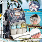 Diaper Bag Backpack for Dad and Mom with USB Charging Port Stroller Straps and Insulated Pocket,army military Travel Nappy Backpack for Daddy/Mommy (Flower Pattern) - Image 3