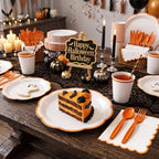 350 Pcs Orange Rim Paper Plates and Napkins Party Supplies - Image 4
