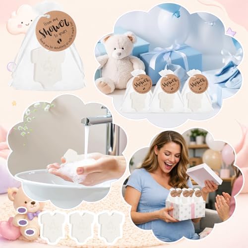 50 Sets Baby Shower Soap Favors for Guests Boy Girl Mini Handmade Scented Soaps with Thank You Tags and Organza Bags for Shower Gender Reveal Party Favors (Oh Baby,White Bodysuit) - Image 6
