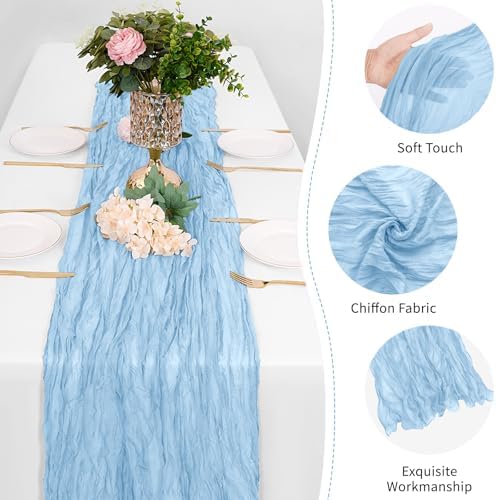 25 Pack Baby Blue Cheesecloth Table Runner 17 x 108 Inch Gauze Table Runner Fabric Semi Sheer Cheese Cloth Table Decor Bulk for Rustic Romantic Wedding Baby Shower Table Decoration - Image 5