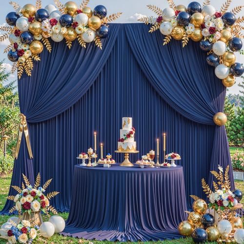 10x10FT Backdrop Curtains with Rod Pockets - Wrinkle Free Photo Stage Backdrop 2 Panels Curtains Drapes for Photography Wedding Party Baby Shower Decorations (Navy Blue) - Image 3