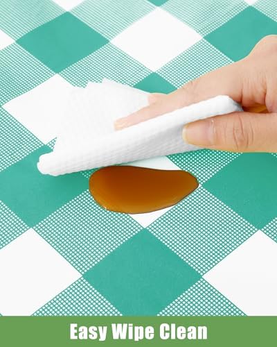Smiry 12 Packs Gingham Disposable Table Cloth, 54 x 108 Inch Waterproof Plastic Tablecloth, Rectangle Teal and White Checkered Table Covers for Picnic, Birthday, Party - Image 4