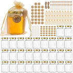 4 oz Hexagon Glass Honey Jars 30 Pack, Gold Lids with Dipper & Jute by TOEKSIX