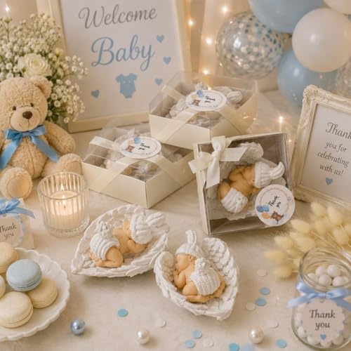 Baby Shower Favor, Set of Stone Angel with Wing Baby Favor Magnet, Baptism Return giveaways Pink White Blue Girl Boy Favor Magnets, Gender Reveal, Communion Gifts (White Wing Pink Baby, Set of 50) - Image 4