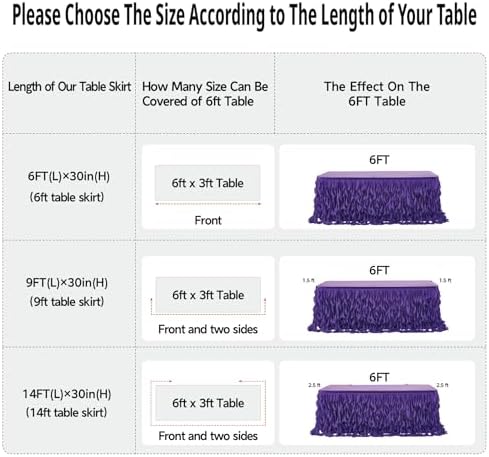 Leegleri Purple Tulle Curly Willow Table Skirt for Little Mermaid Party Baby Shower,Tutu Ruffle Rectangle Table Skirts (L 14(ft)*H 30in Table Skirt) - Image 6