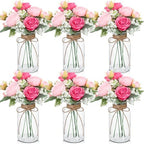 Zeyune 6 Sets Mason Jar Table Centerpiece with Artificial Peony Baby's Breath Flower Centerpieces Faux Flowers with Rope for Wedding Reception Engagement Bridal Shower Rustic Table Decor(Pink) by Zeyune