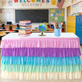 Pufogu Rainbow Tulle Table Skirt 9ft Tutu Ruffled Chiffon Tablecloth For Rectangle Wedding Baby Shower Girls Birthday Party and Cake Dessert Table Decorations(BrightRainbow, L9(ft), H30in) by Pufogu