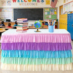 Pufogu Rainbow Tulle Table Skirt 9ft Tutu Ruffled Chiffon Tablecloth For Rectangle Wedding Baby Shower Girls Birthday Party and Cake Dessert Table Decorations(BrightRainbow, L9(ft), H30in) by Pufogu
