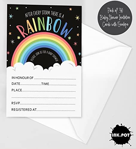 Pack of 30, Boy/Girl Baby Shower Party Collection, Baby Shower Invitation Cards, Fill in the Blank Invites WIth Envelopes, Rainbow Theme Party Supplies - Image 2