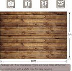 Wood Backdrop for Photoshoot Brown Wooden Panel Rustic Photo Background for Video Zoom Podcast Studio Office Wall Decor Baby Shower Birthday Wedding Party Banner Decorations Polyester Fabric 10x8ft - Image 4