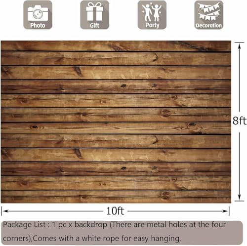 Wood Backdrop for Photoshoot Brown Wooden Panel Rustic Photo Background for Video Zoom Podcast Studio Office Wall Decor Baby Shower Birthday Wedding Party Banner Decorations Polyester Fabric 10x8ft - Image 4
