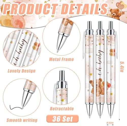 145 Pieces Baby Shower Favors for Guest Brown Teddy Bear Ballpoint Pens and Keychains Gifts Bulk Retractable Baby Shower Pens Gender Reveal Greeting Cards Souvenirs Prizes Party Favors - Image 2