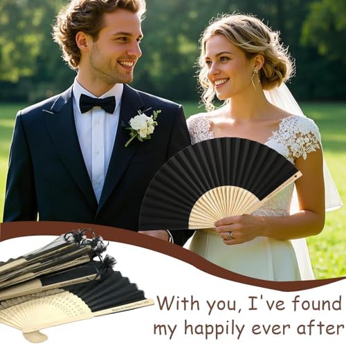 HJX 100Pcs Personalized Wedding Fan for Guests Engraved Paper Folding Fans - Image 3