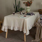 GLORY SEASON Retro Farmhouse Ruffle Tablecloth Cotton Flounces Trim Washable Table Cover Tablecloths for Rectangle Table Baby Shower Kitchen Party Wedding Decor 60''x102'' - Image 3