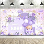 10X8ft Purple Baby Shower Backdrop Cute Purple Boho Floral Baby Shower Backdrop, Girl's Birthday Party Background Decor Cartoon Birthday Party Background Photo Booth Props - Image 4