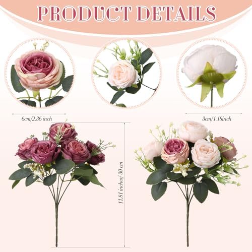 Geosar 24 Bundles Artificial Peonies Flowers,Dusty Pink, Dusty Rose - Image 2