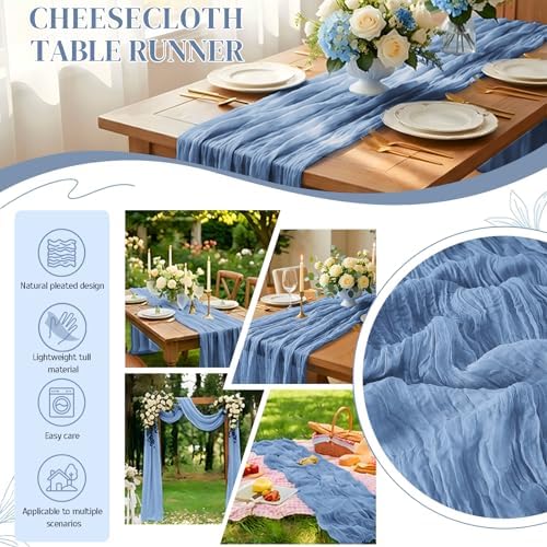 12Pack Dusty Blue Cheesecloth Table Runner 10FT Wedding Party Decor - Image 3