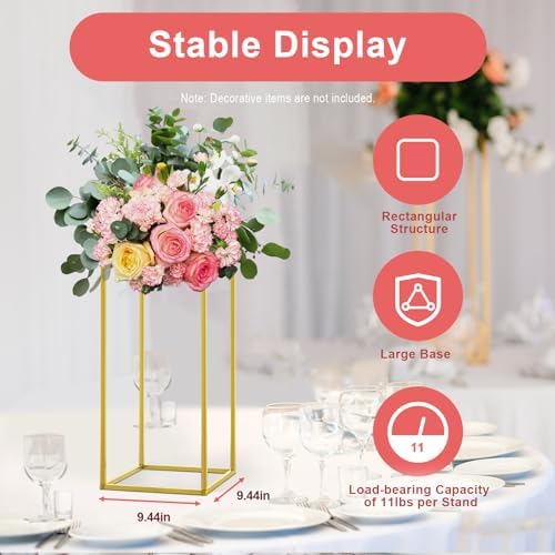 10PCS Wedding Flower Stand, 23.6Inch/60cm Gold Column Vases Rack for Baby Shower Birthday Party Decoration Garden Arbor Frame Holder for Flower Balloon Decor Road Leads - Image 4