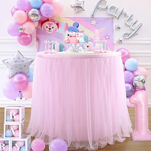 Suppromo 2 Pack 6ft Pink Tulle Table Skirts for Rectangle Tables or Round Tables Pink Tutu Tablecloth Cover for Princess Baby Shower Girls Birthday Party Wedding Cake Dessert Table Decorations - Image 4