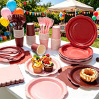 Pink and Burgundy Plates and Napkins Party Supplies, 9’’ Gradient Maroon Disposable Paper Plates and Cups and Napkins Set for Baby Shower, Birthday, Wedding Party Decorations Serves 48 - Image 5