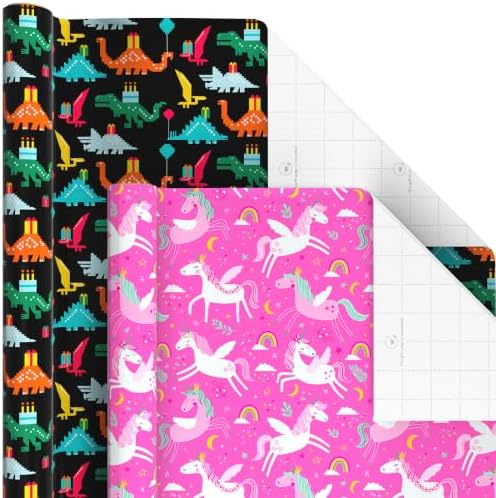 Hallmark Kids Wrapping Paper, 6 Rolls (Dinosaurs, Unicorns, Rainbows) - Image 4