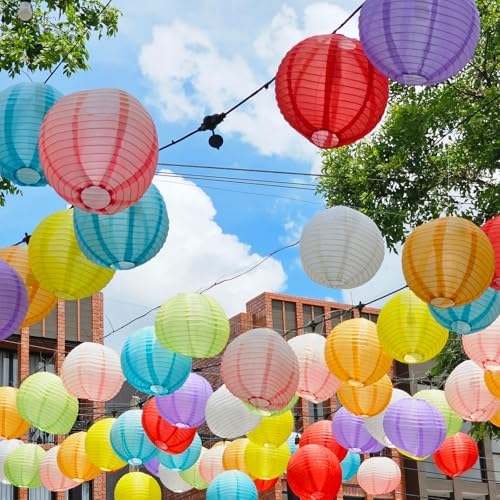 uxcell 3Pcs Light Pink Round Paper Lanterns 16" Chinese Paper Lantern - Image 5