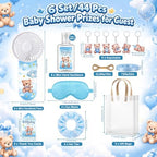 Capoda 6 Set Boy Baby Shower Prizes for Guest, Blue Bear Handheld Fan Favor - Image 2