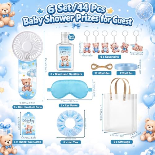 Capoda 6 Set Boy Baby Shower Prizes for Guest, Blue Bear Handheld Fan Favor - Image 2