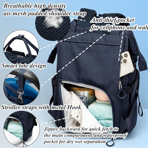 Diaper Bag Backpack for Dad and Mom with USB Charging Port Stroller Straps and Insulated Pocket,army military Travel Nappy Backpack for Daddy/Mommy (Navy) - Image 5