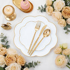LIYH White Gold Rim 150 Pcs Heavy Duty Plastic Plates Silverware Wedding - Image 2