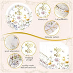 LemonRoad 452 Pcs Miss to Mrs Floral Bridal Shower Decorations for 50, Wildflower Bridal Shower Paper Plates Napkins Cups Tablecloth Cutlery Straws for Wedding Bachelorette Engagement Party Supplies - Image 3