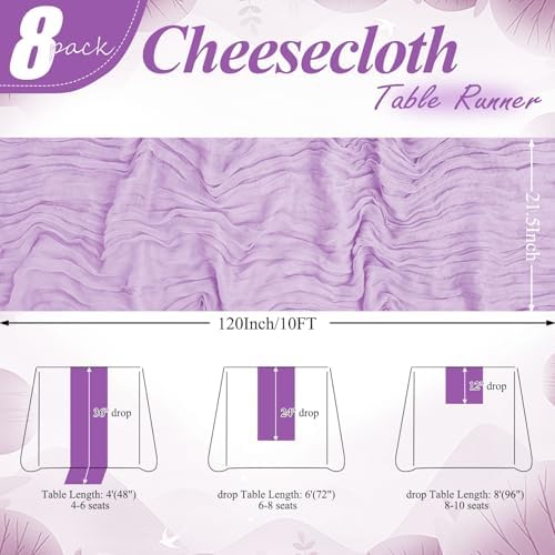 20 Pack Lilac Cheesecloth Table Runner 10FT Long Boho Gauze Fabric Table Runner Vintage Rustic Sheer Runners for Wedding Party Bridal Baby Shower Table Decorations - Image 2