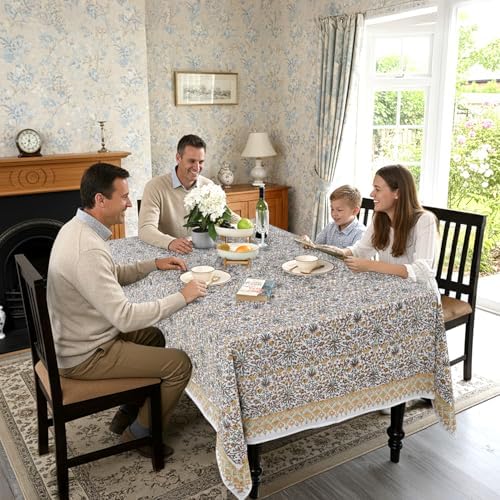 Ridhi Goldenrod Yellow Hand Block Print Cotton Tablecloth 90 x 60 Inch - Image 3