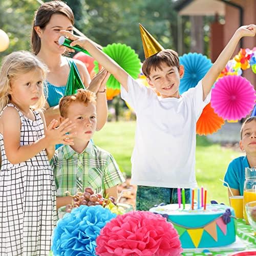 Janinka 60 Pcs Paper Pom Poms and Fans, Bright Colors Party Decorations - Image 2