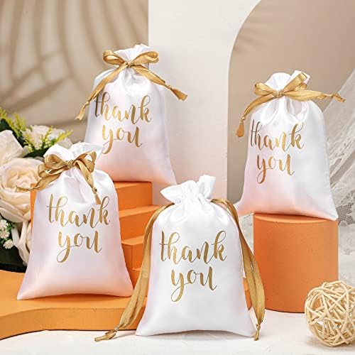 Roowest 5 x 7 Inch 100 Pcs Thank You Satin Gift Bags, White - Image 3
