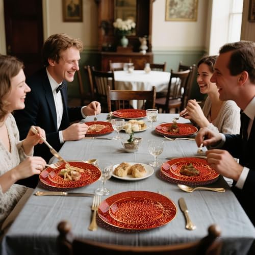 DaYammi 175PCS Clear Red Plastic Dinnerware Set for 25 Guests - Image 5