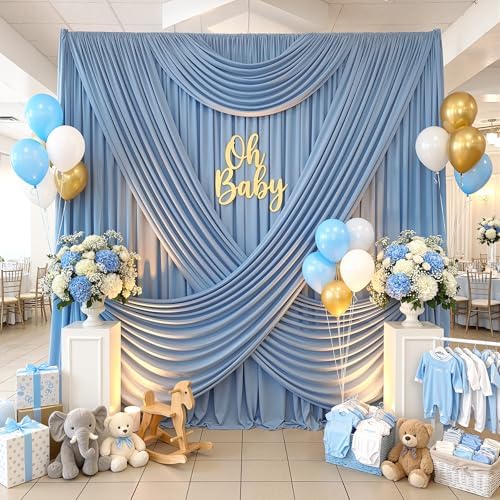 20x12ft Dusty Blue Backdrop Curtains for Wedding Party 4 Panels 5×12FT Tall - Image 2