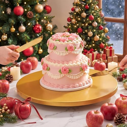 Wenqik 18 Inch Metal Cake Stand with Cake Knife and Spatula, Round Dessert Table Display Stand Metal Dessert Tray Serving Platter for Party, Wedding, Birthday, Baby Shower, Anniversary(Gold) - Image 5