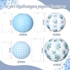 12 Pcs Hydrangea Plaid Paper Lanterns 8" 10" 12" Blue White Floral Chinese Lanterns for Summer Birthday Wedding Baby Shower Garden Tea Party Decorations - Image 3