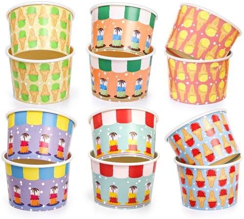Cididu 240 Pack Paper Ice Cream Cups, 8 Oz Disposable Dessert Snack Bowls, Parties Suppliers Treat Cups for Hot and Cold Food, Soup, Sundae, Fruits, Frozen Yogurt, Summer Birthday Party Picnic - Image 4