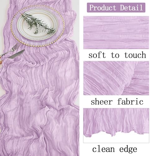 16 Pack Lavender Cheesecloth Table Runner 20 x 120 inch Gauze Table Runners 10 FT Long,Semi Sheer Boho Cheese Cloth Fabric Table Runner Bulk for Wedding,Party,Baby Shower,Bridal Shower Decoration - Image 4