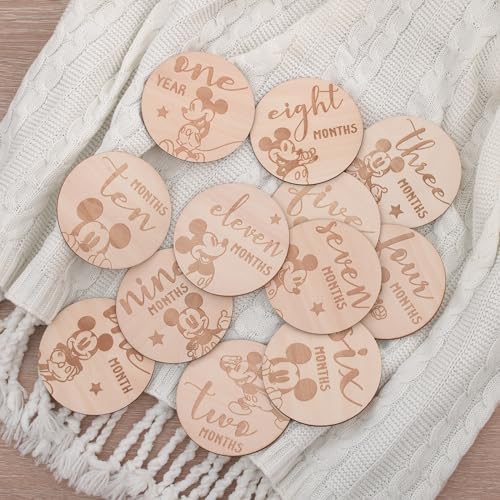 Disney Mickey Mouse Natural Wood Tone, 12 Piece Wooden Engraved Milestone Cards - Image 5