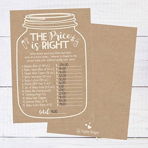 Hadley Designs Hilarious Baby Shower Games Set – 25 The Price is Right Baby Shower Game Cards for 25 Guests, Gender Neutral and Fun for Boys & Girls (Rustic) (Pack of 2) - Image 2