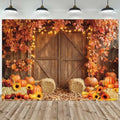 10x8ft Fall Backdrop for Photography Autumn Harvest Farm Barn Wooden Door Pumpkin Maple Leaves Background Thanksgiving Day Baby Shower Birthday Party Decoration Photobooth Banner Props by Felortte