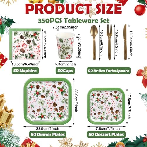 350 Pcs Christmas Paper Plates and Napkins Set Disposable Serve 50 - Image 3