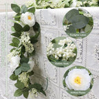 MAKHOT 2Pack White 6.6 Ft Eucalyptus Garland with Lovely Faux Rose Flowers, Artificial Eucalyptus and Rose Garlands Decor, Floral Greenery Garland for Wedding Home Table Decor (White) - Image 2