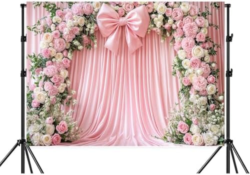 20x10ft Pink Bow Flowers Backdrop Floral Coquette Flowers Photography Background for Girls Women Birthday Party Baby Shower Decorations Wedding Bridal Backdrops Banner Photo Booth Props - Image 2