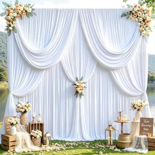 40ft x 10ft White Backdrop Curtains, 8 Panels White Drapes for Backdrop by LittleFunny